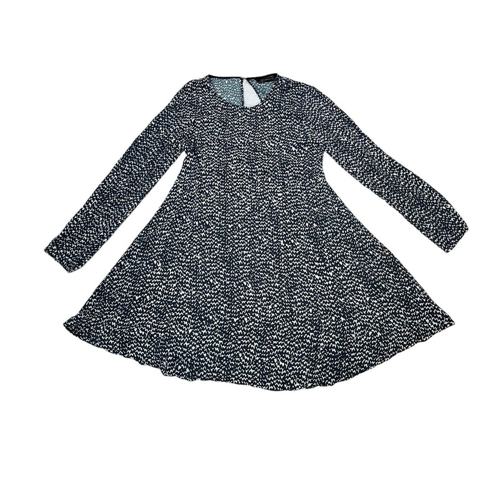 Zara Womens Size S Swing Shift Dress Blue White Long Sleeve Geometric Print Mini